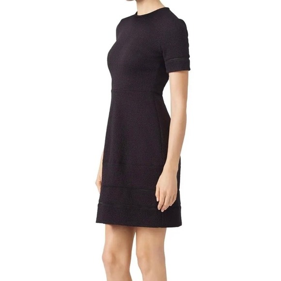 Yigal Azrouel NWOT Jacquard Short Sleeve Little Black Fit & Flare Dress Size 0 - Picture 2 of 11